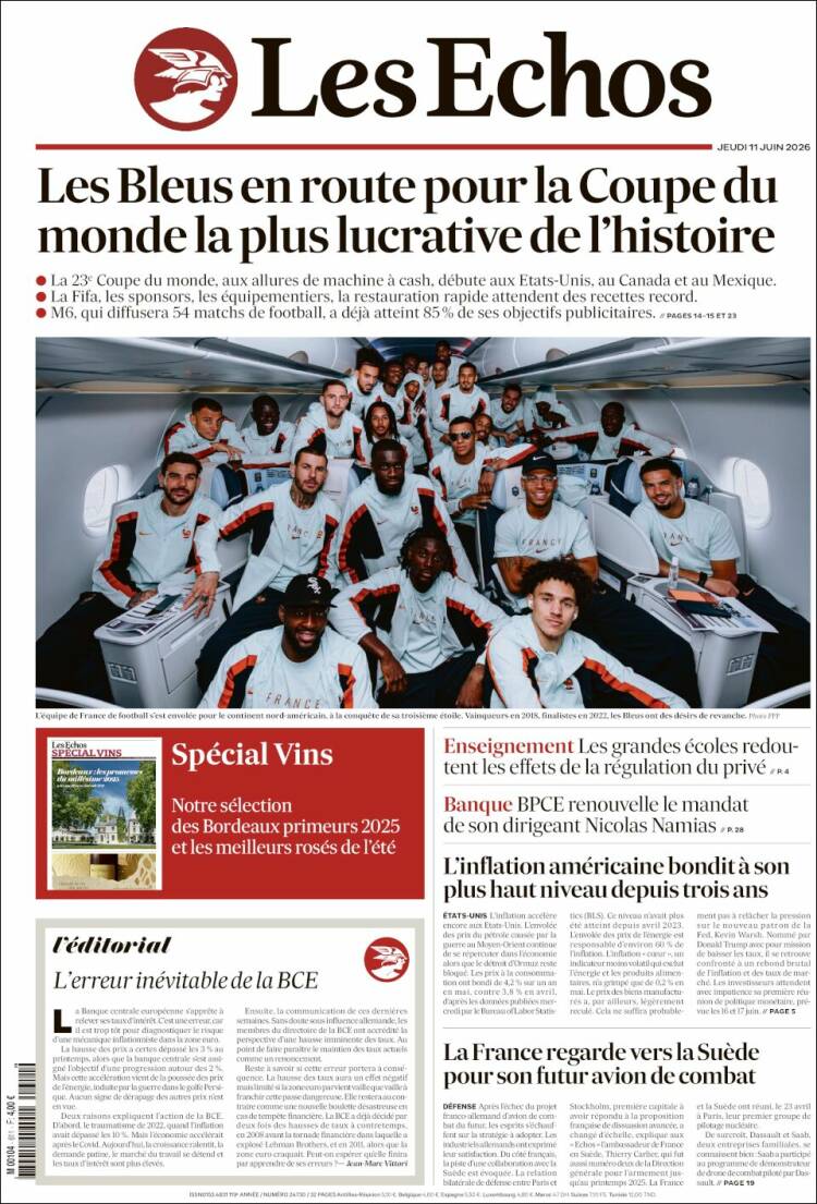 Portada de Les Echos (Francia)