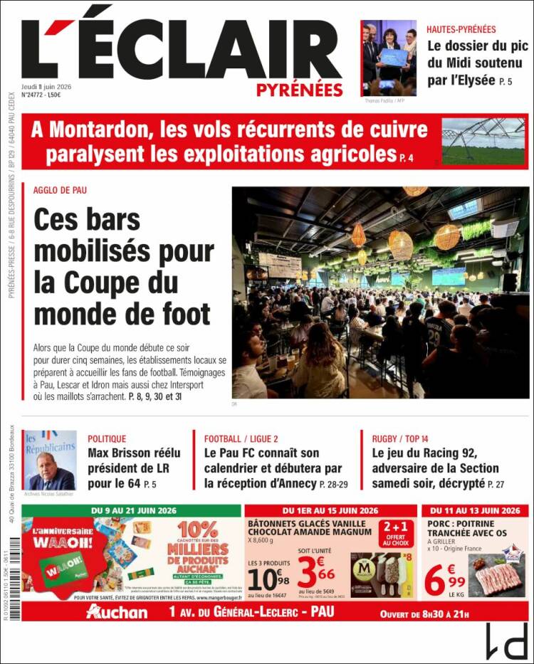 Portada de L'Eclair des Pyrénées (Francia)