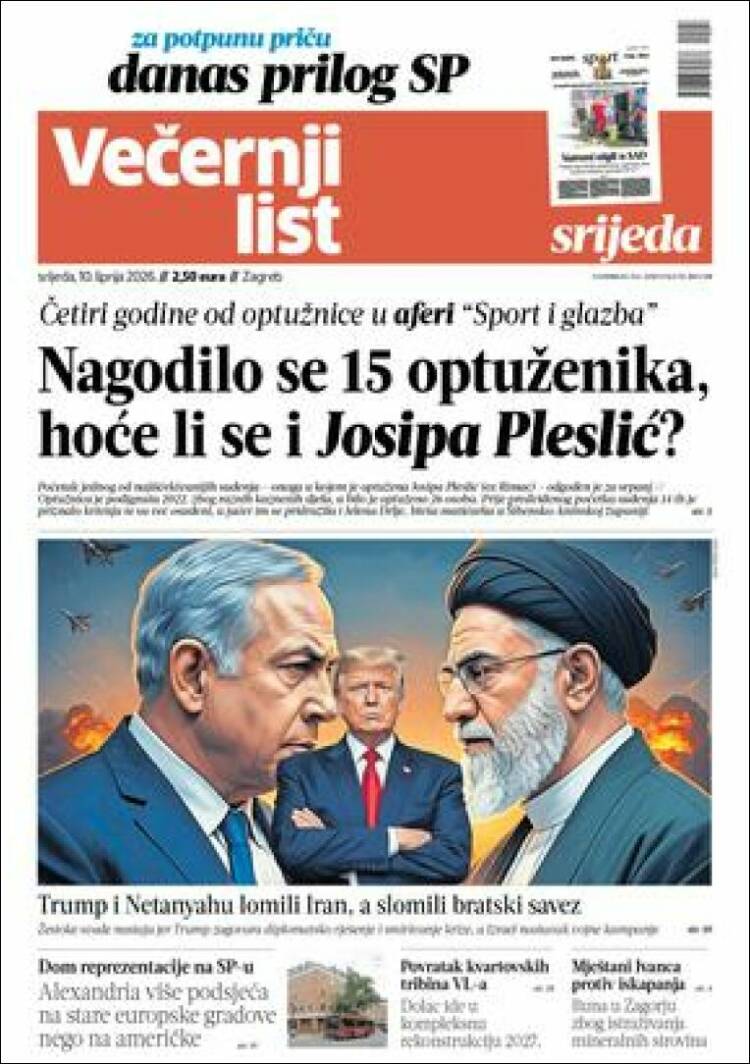 Portada de Večernji (Croacia)