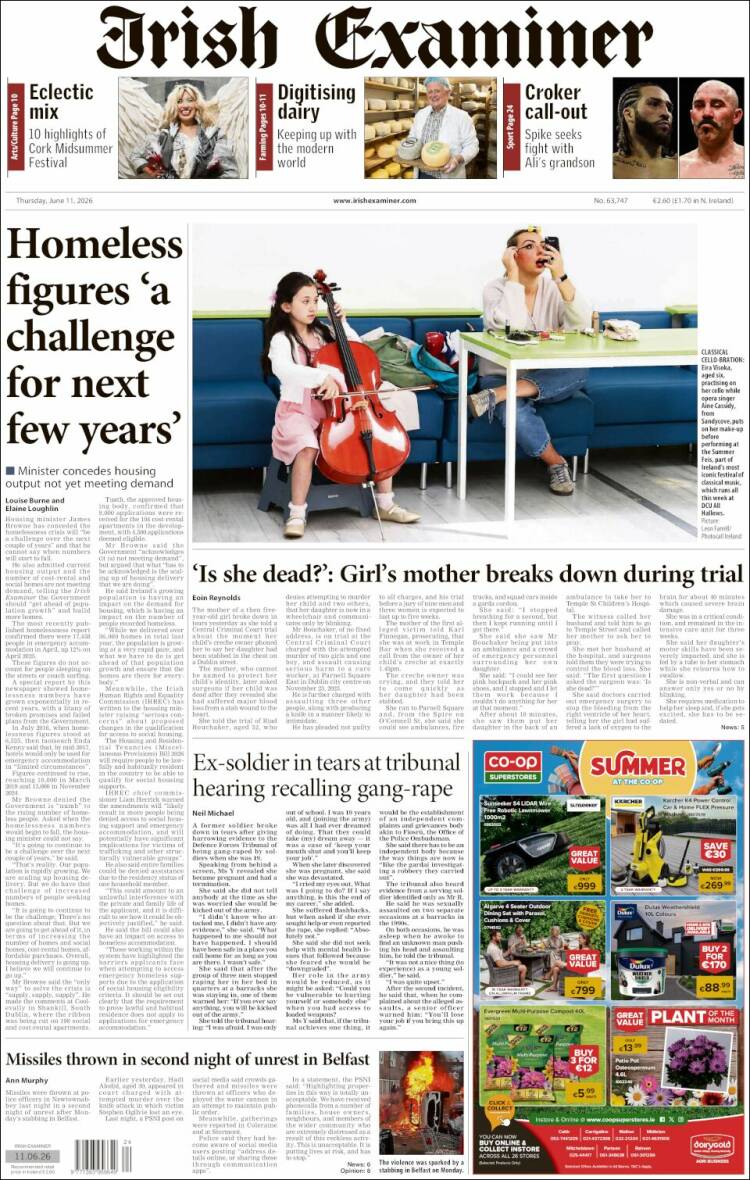 Portada de Irish Examiner (Irlanda)
