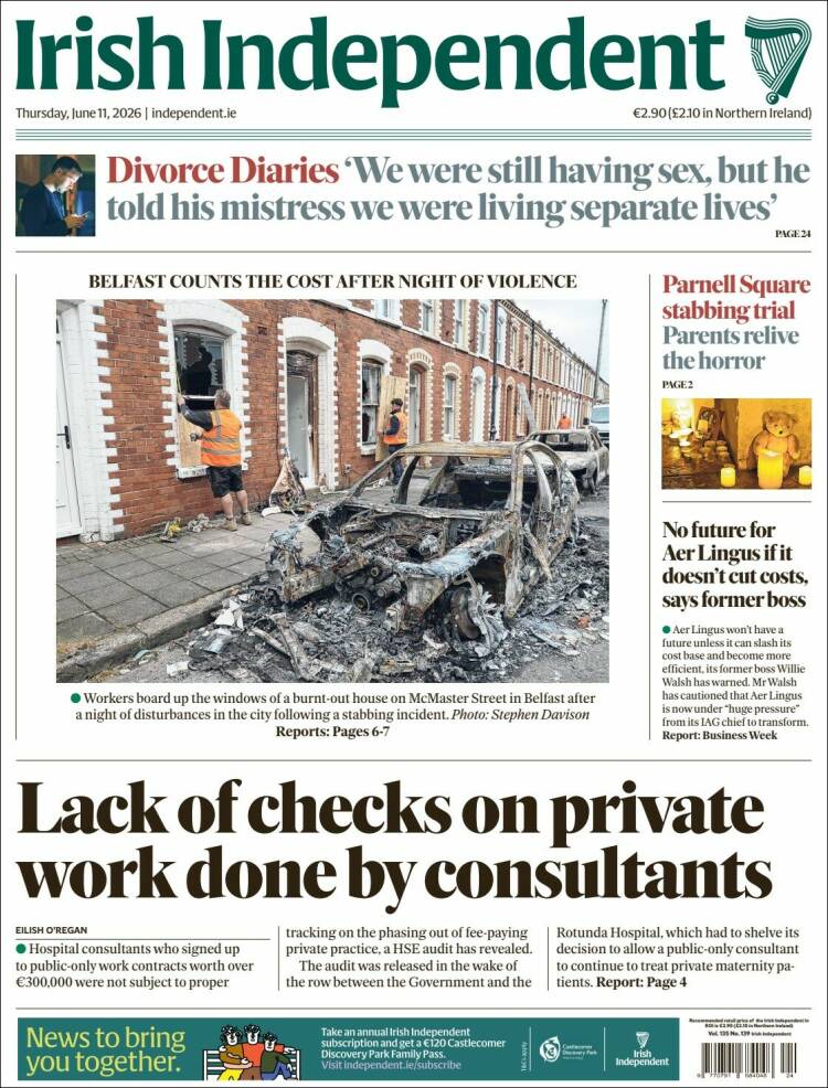 Portada de Irish Independent (Irlanda)