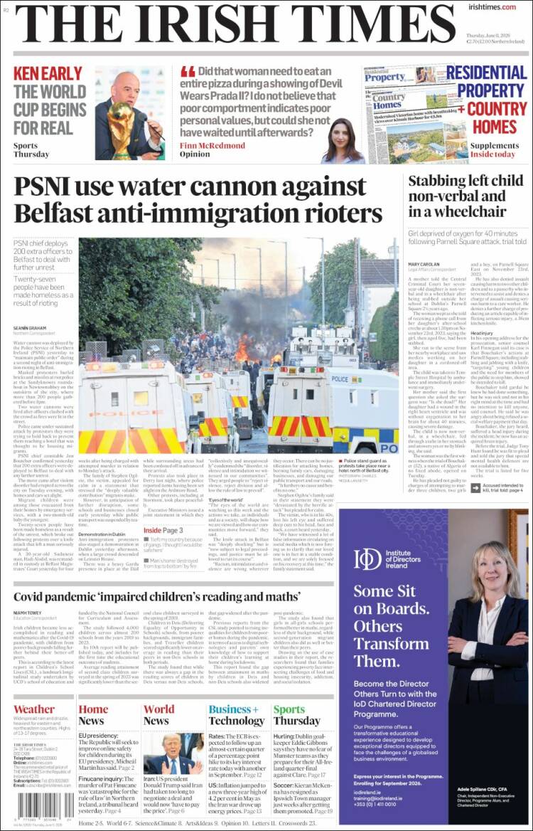 Portada de Irish Times (Irlanda)