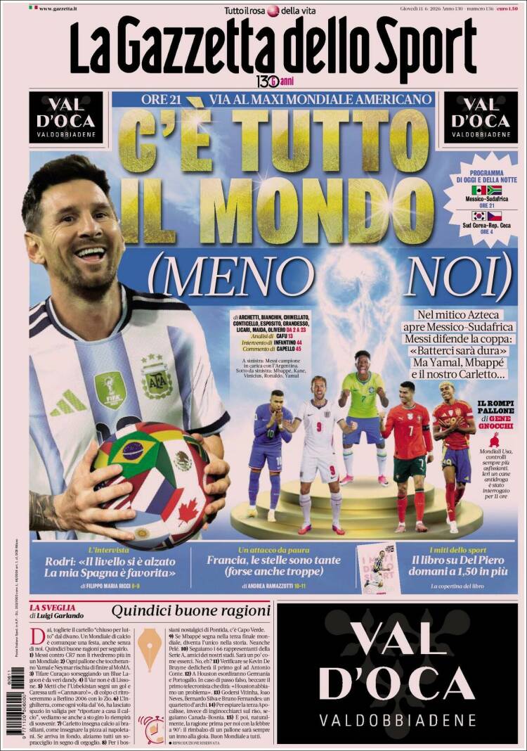 Portada de La Gazzetta dello Sport (Italia)