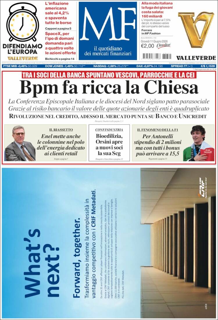Portada de Milano Finanza (Italia)