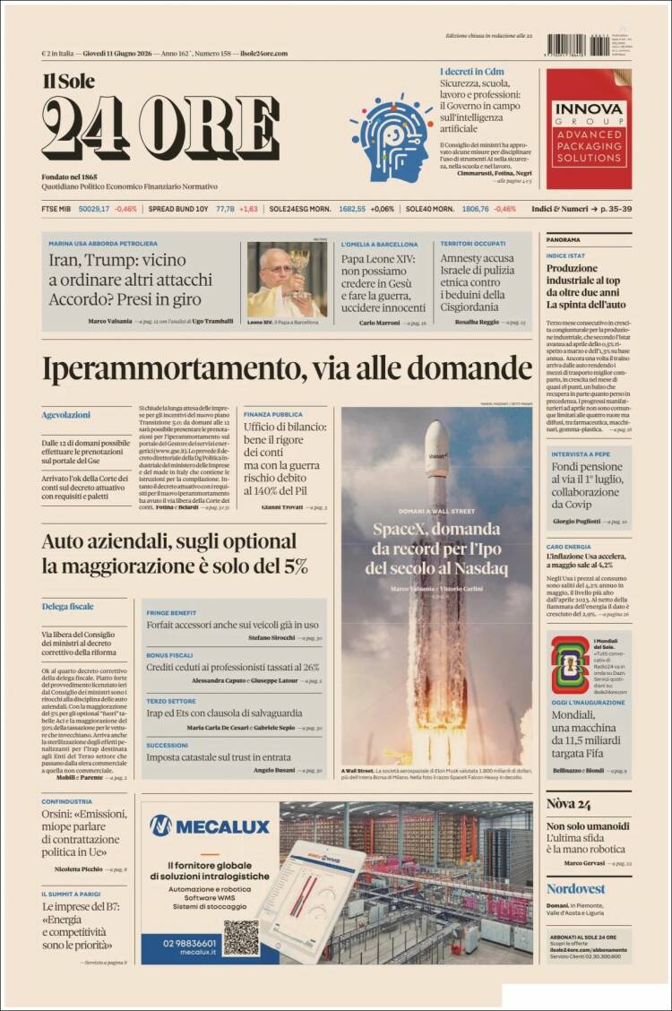 Portada de Il Sole 24 ORE (Italia)