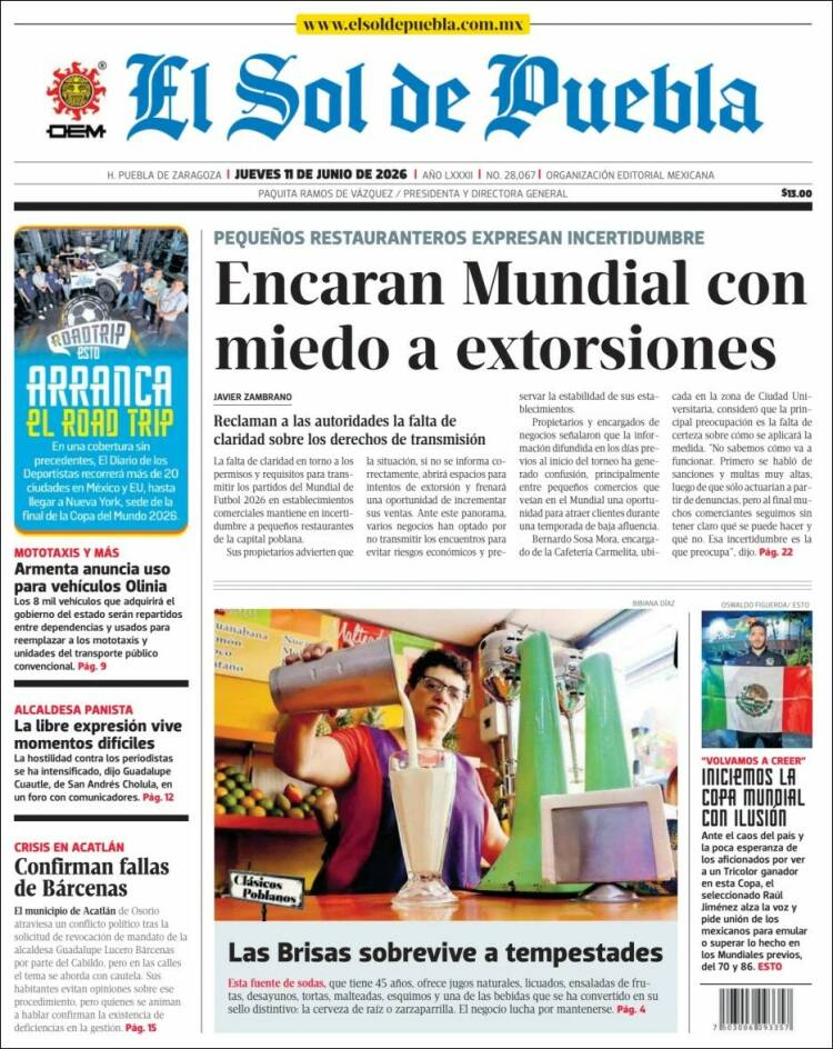 Portada de El Sol de Puebla (M&eacute;xico)