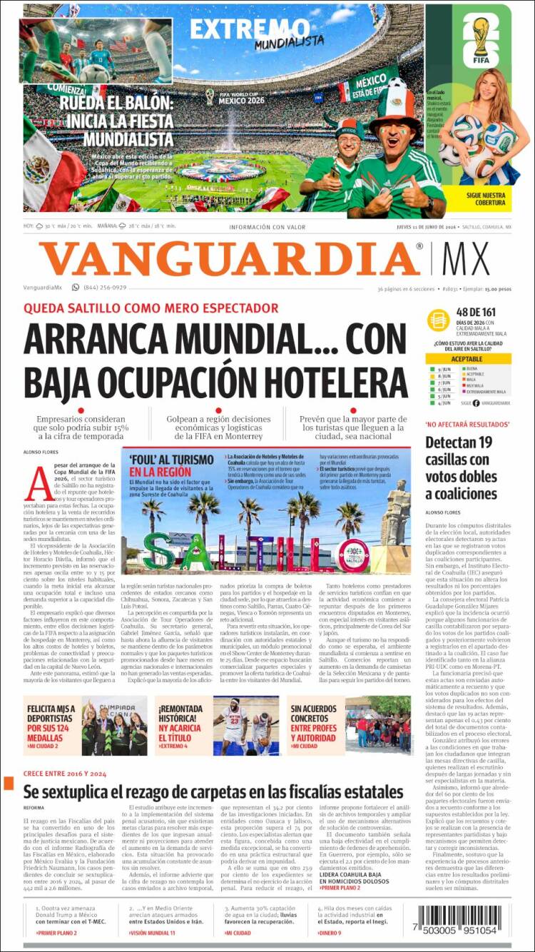 Portada de Vanguardia (M&eacute;xico)