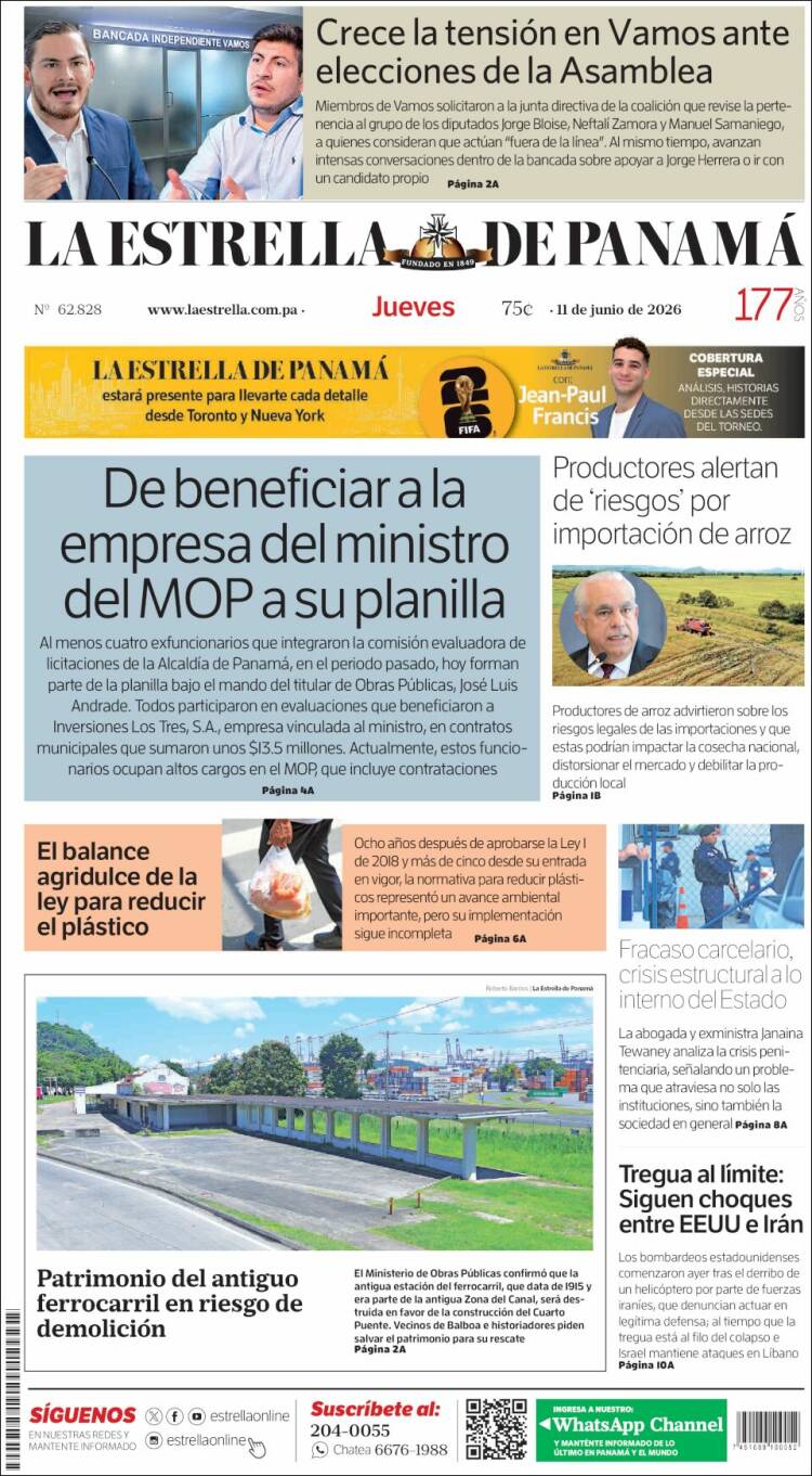 Portada de La Estrella de Panamá (Panam&aacute;)