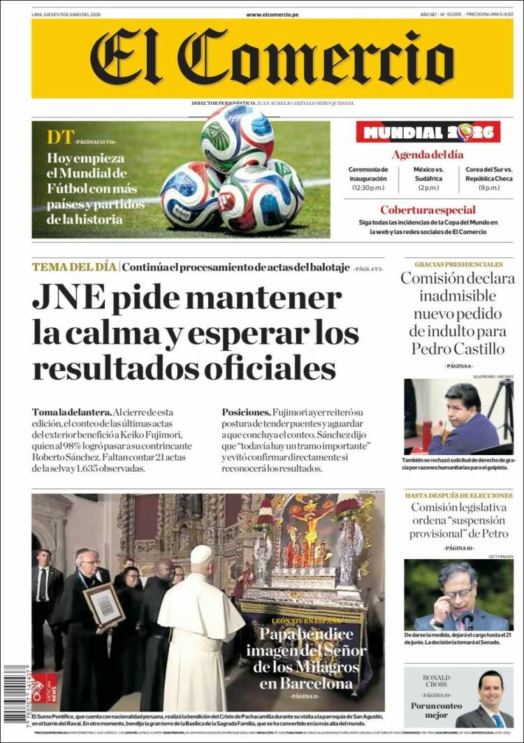Portada de El Comercio (Per&uacute;)