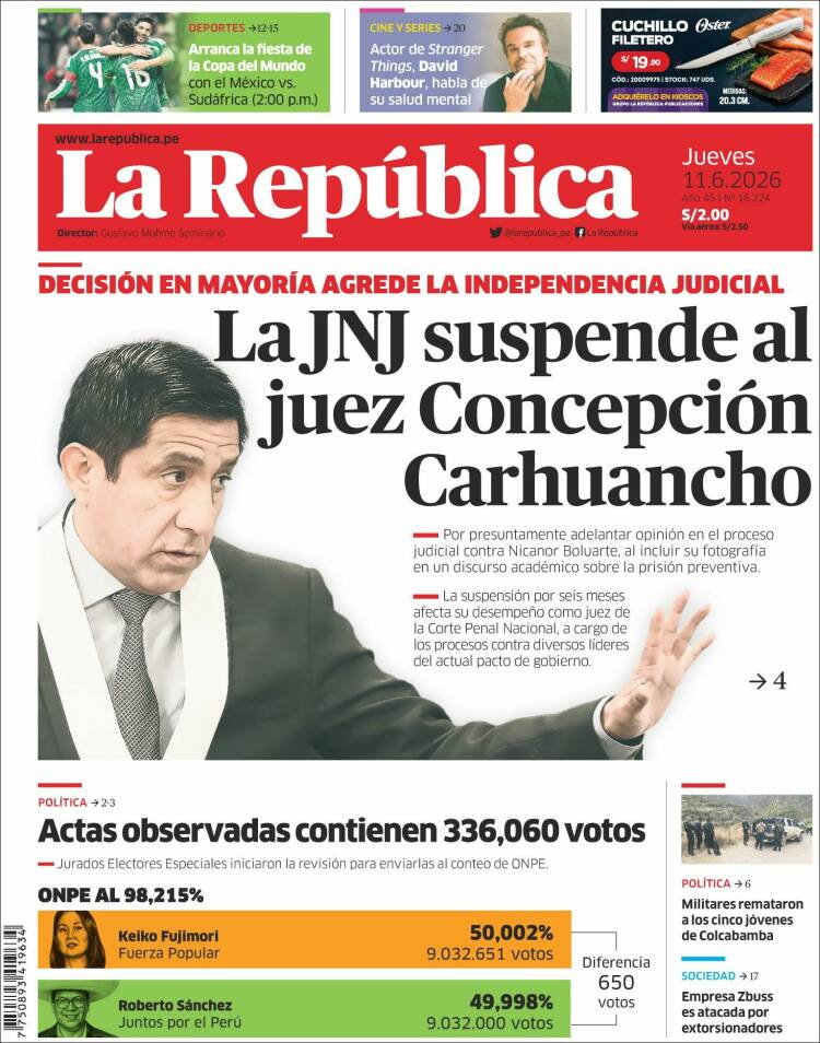 Portada de La Republica (Per&uacute;)