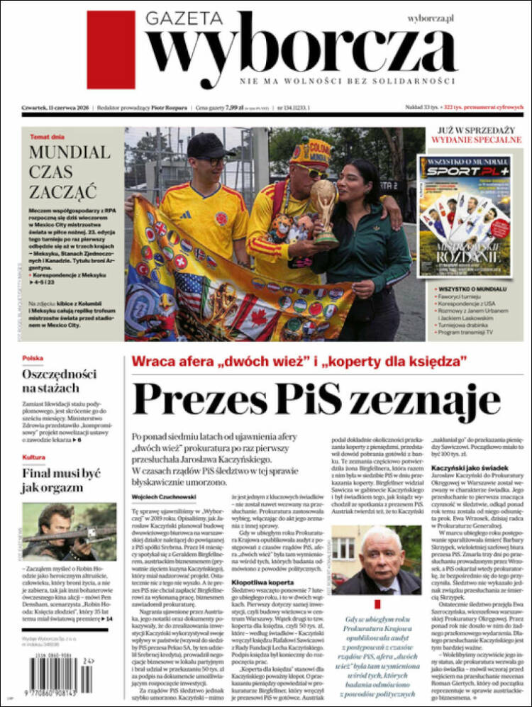 Portada de Gazeta Wyborcza (Polonia)