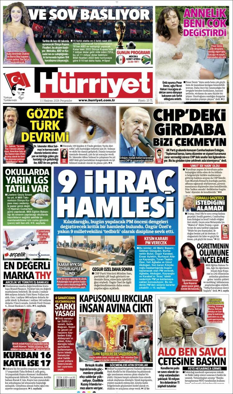 Portada de Hürriyet (Turqu&iacute;a)