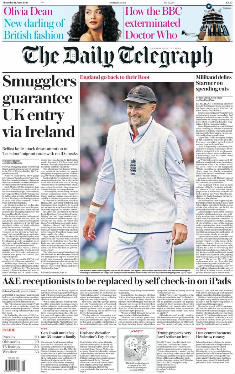 Portada de Daily Telegraph (Reino Unido)