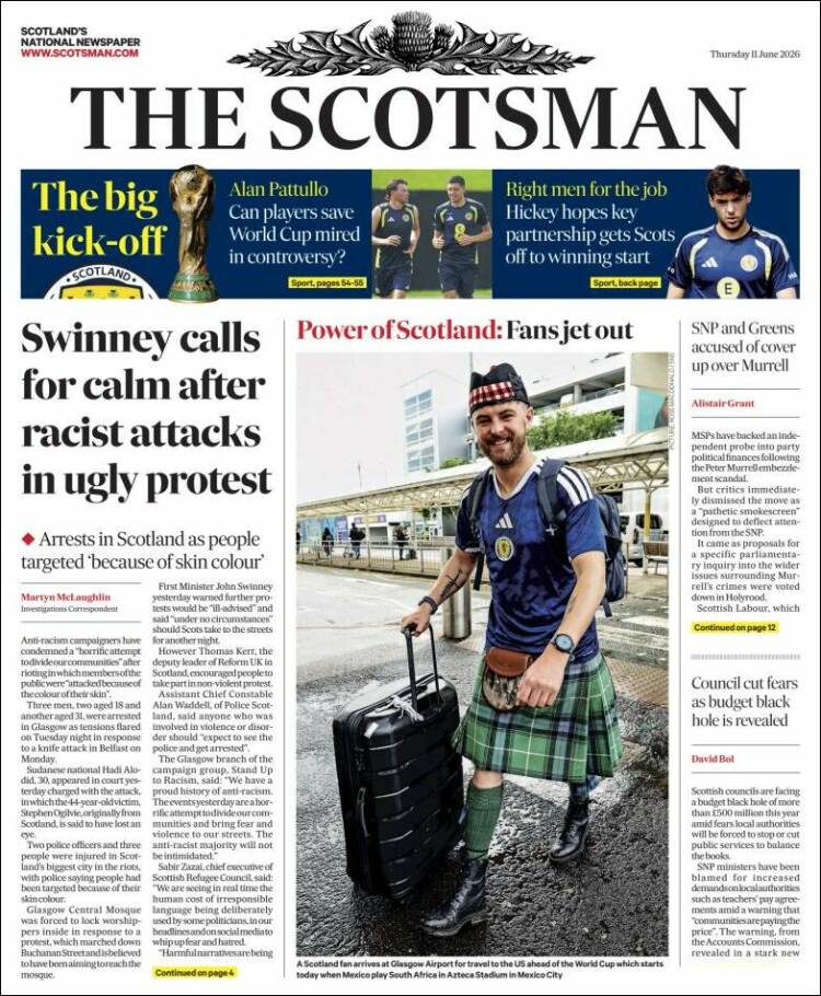 Portada de The Scotsman (Reino Unido)