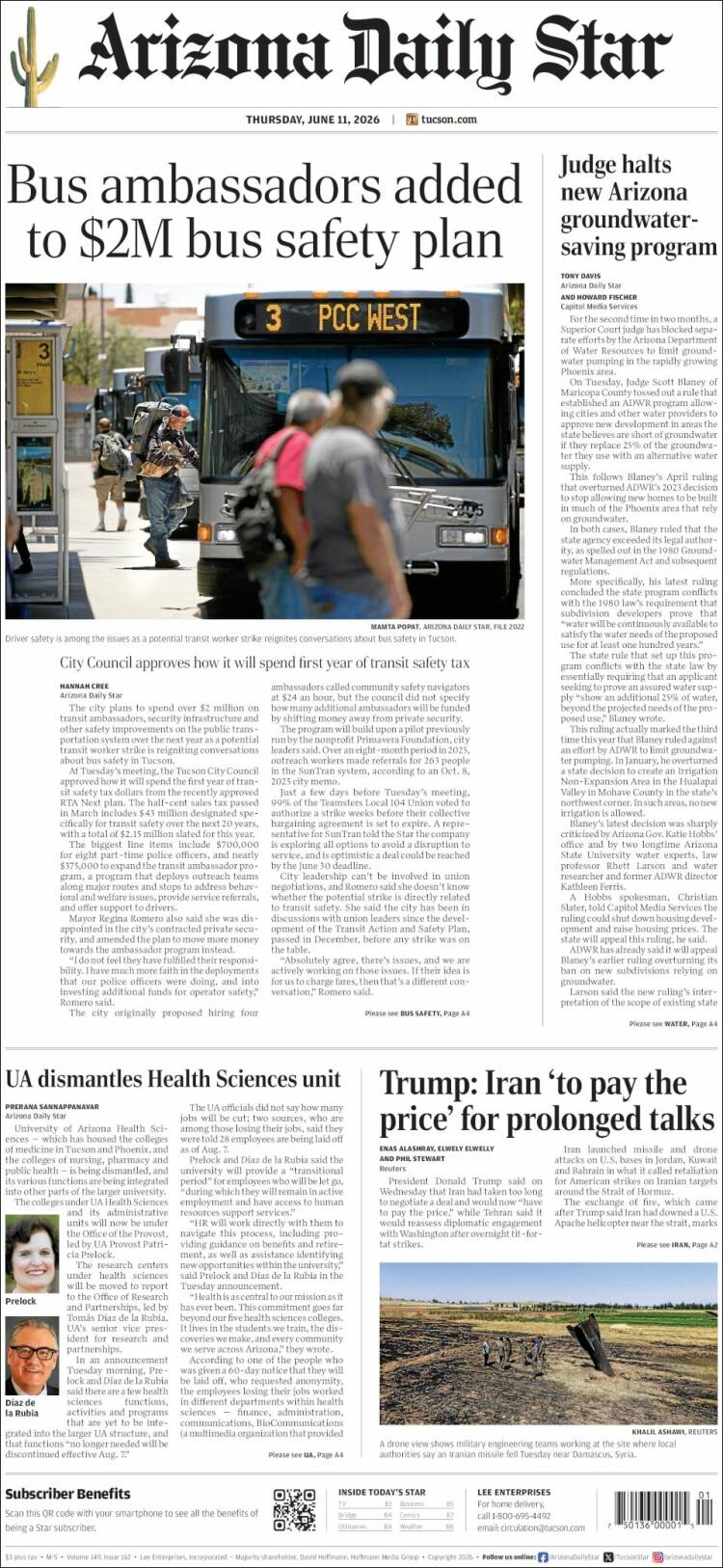 Portada de Arizona Daily Star (USA)