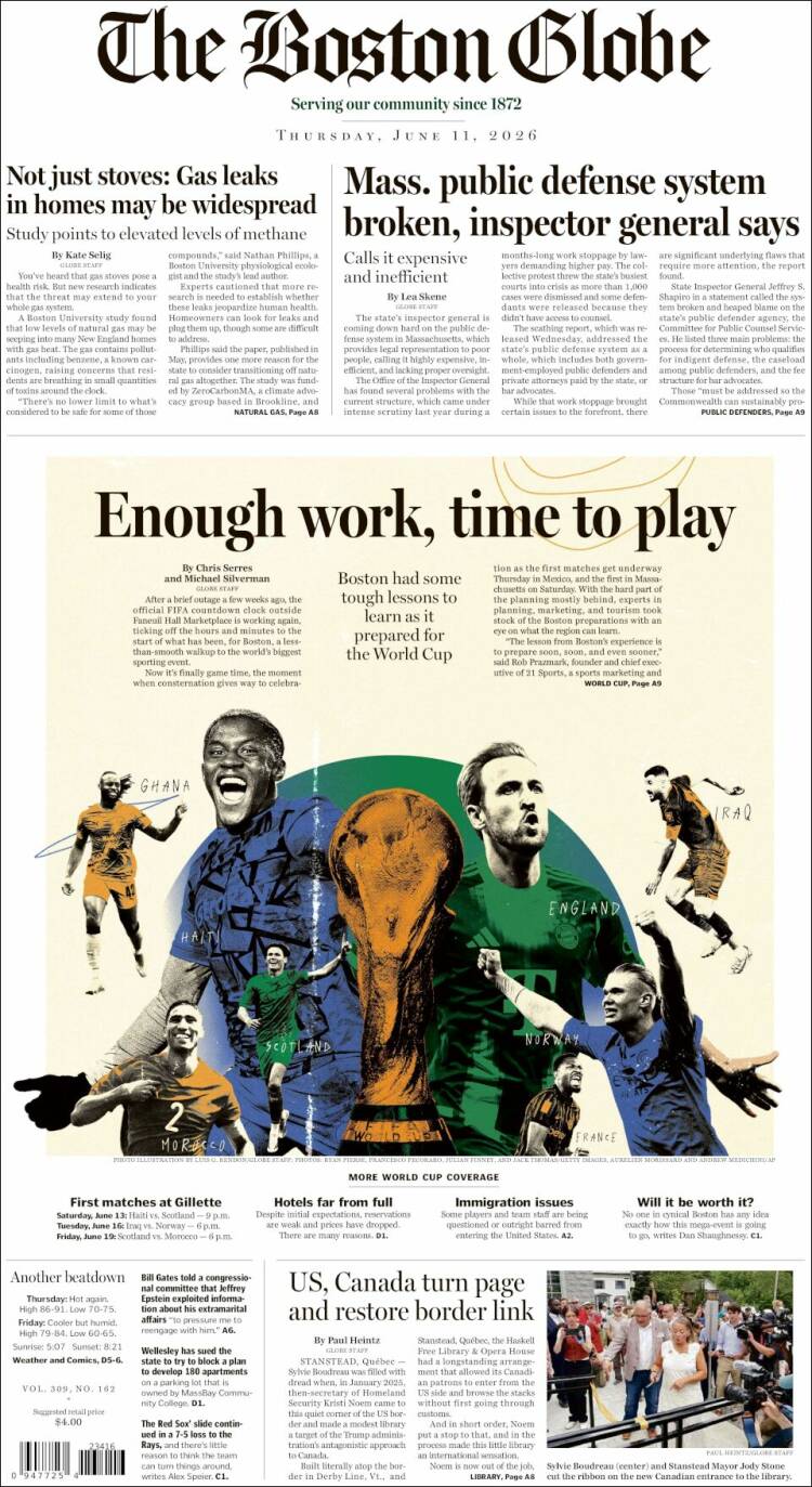 Portada de Boston Globe (USA)