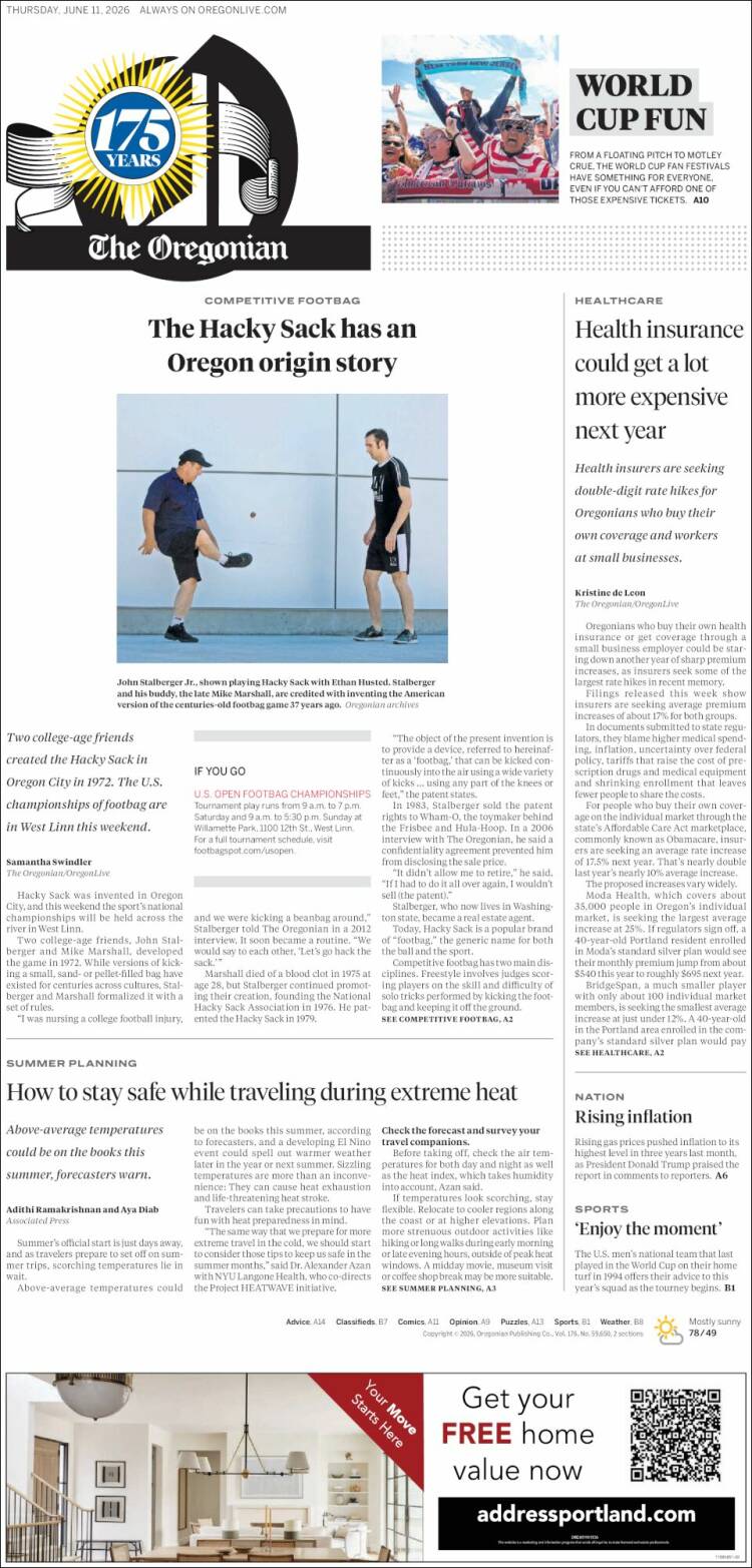 Portada de The Oregonian (USA)