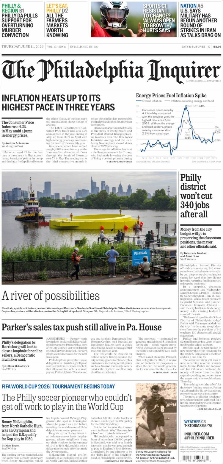 Portada de Philadelphia Inquirer (USA)