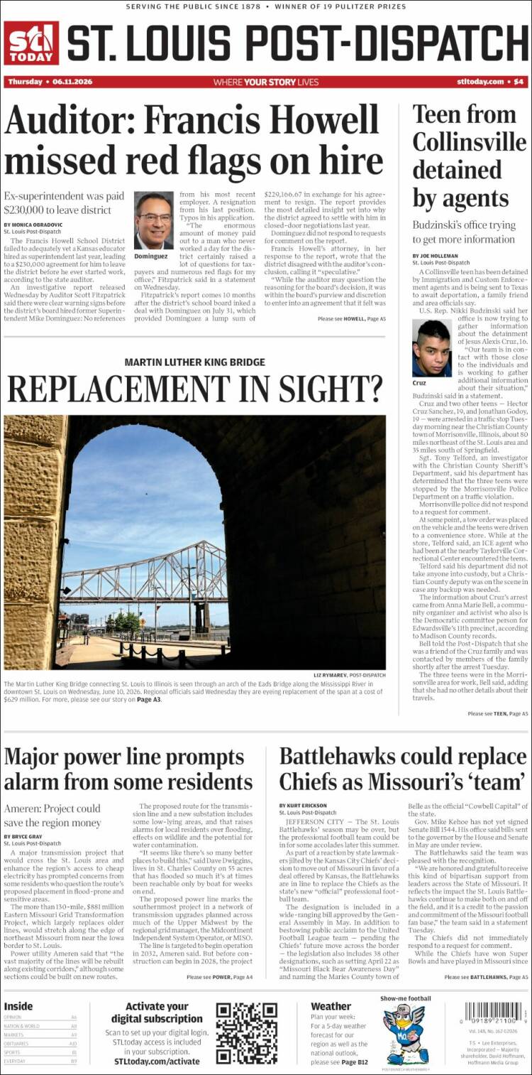 Portada de St. Louis Post-Dispatch (USA)