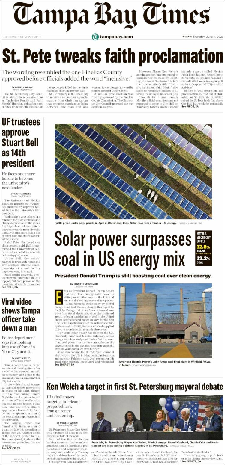 Portada de Tampa Bay Times (USA)