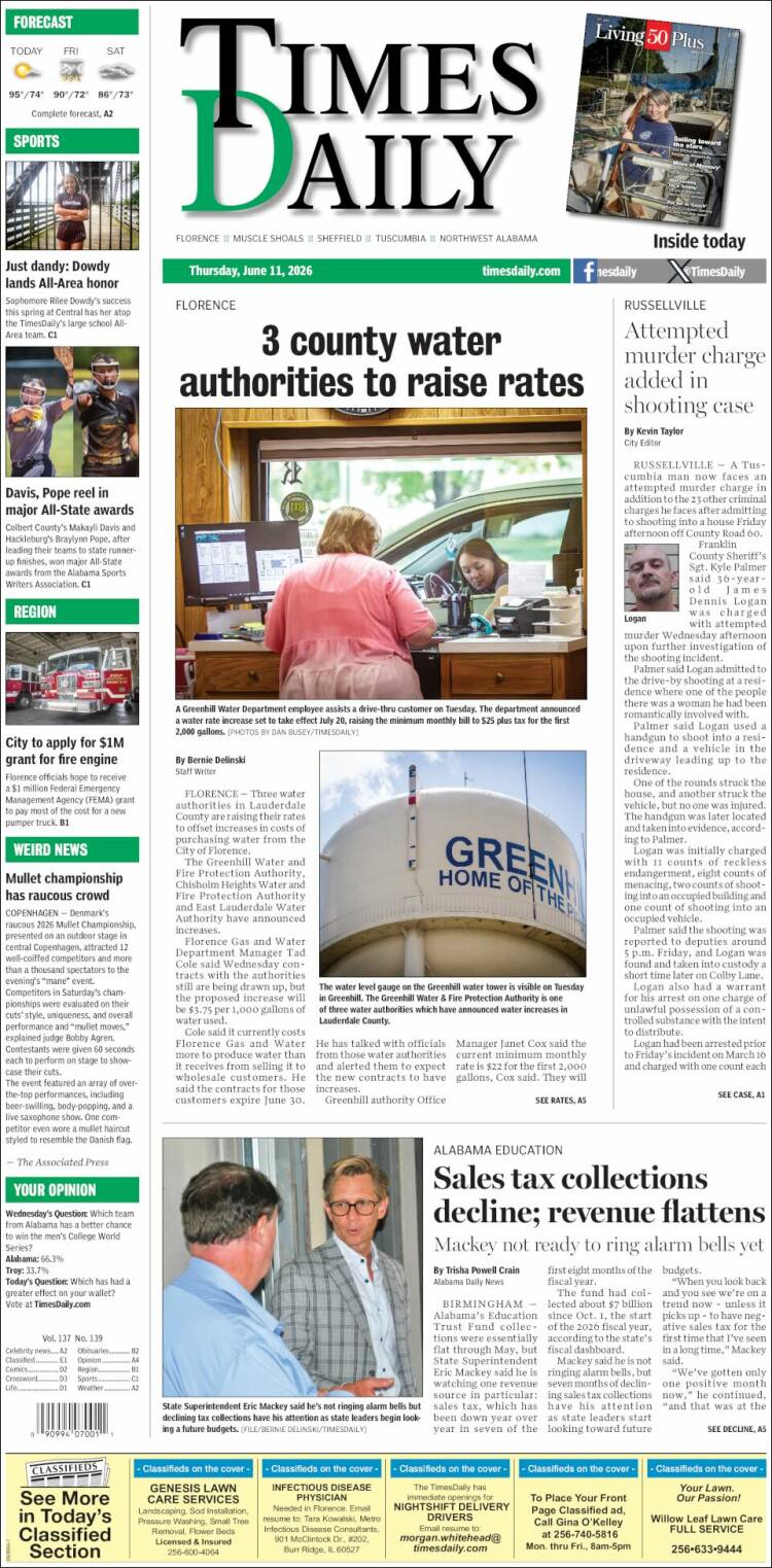 Portada de Times Daily (USA)