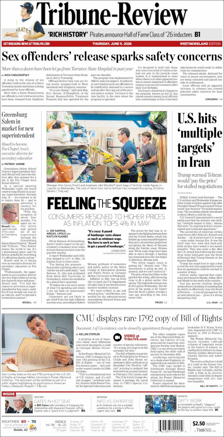 Portada de Tribune-Review (USA)