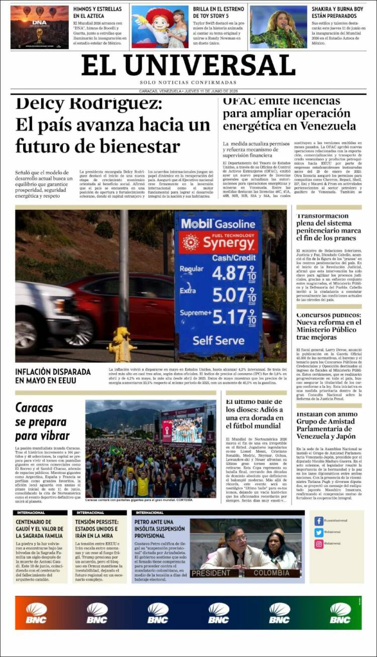 Portada de Universal (Venezuela)