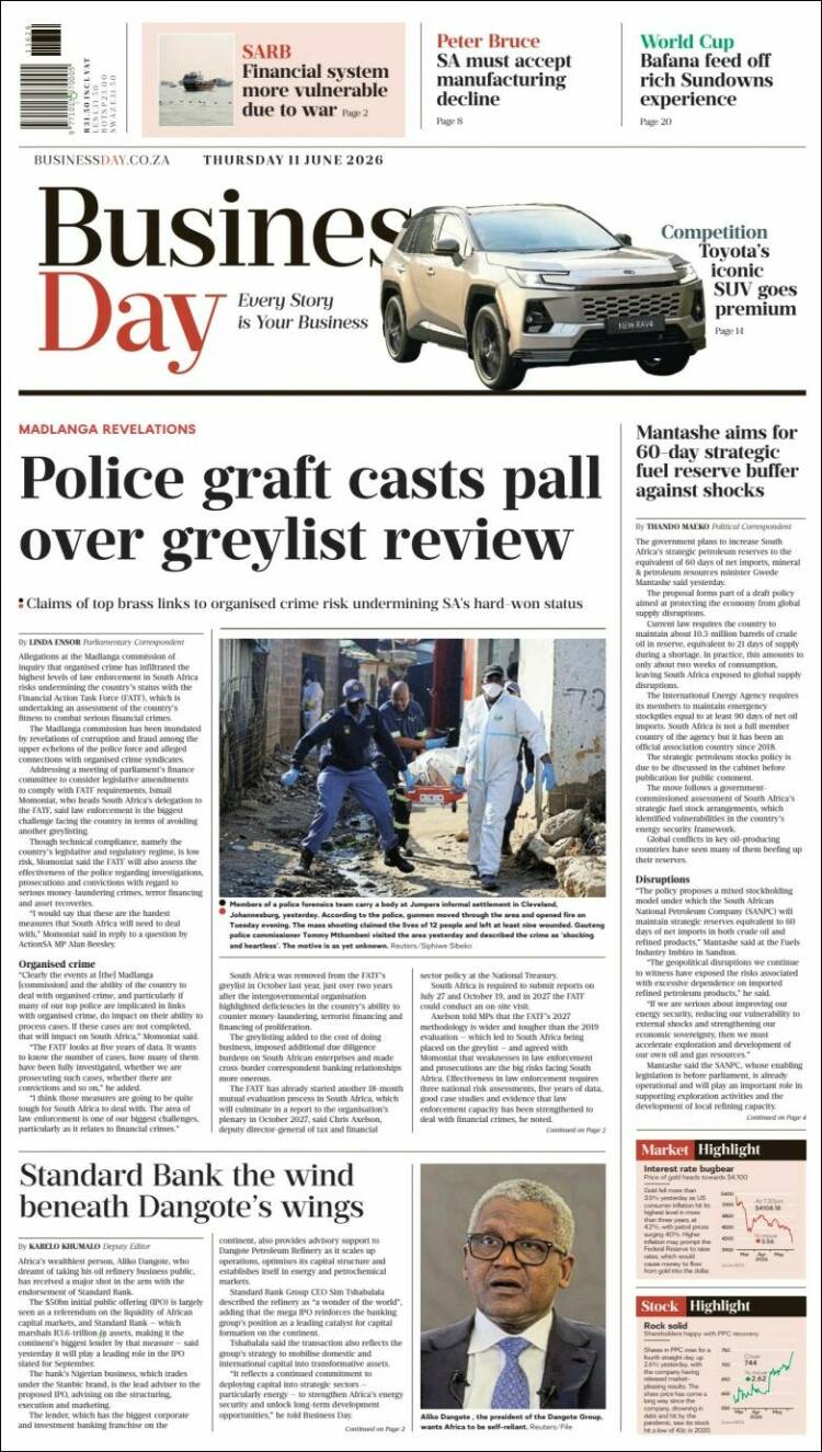 Portada de Business Day (Sud&aacute;frica)
