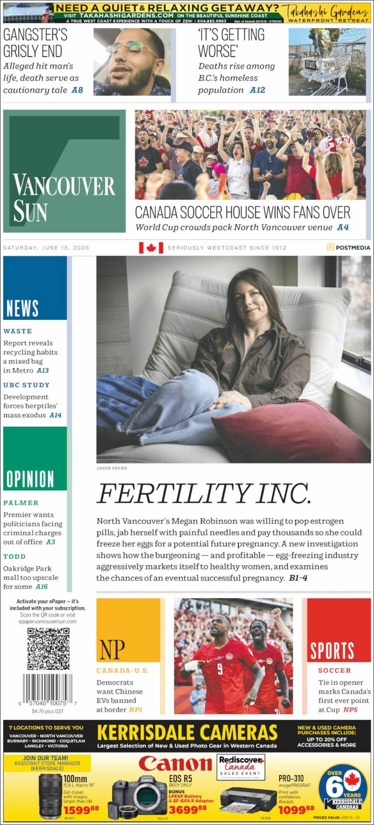 Portada de The Vancouver Sun (Canada)