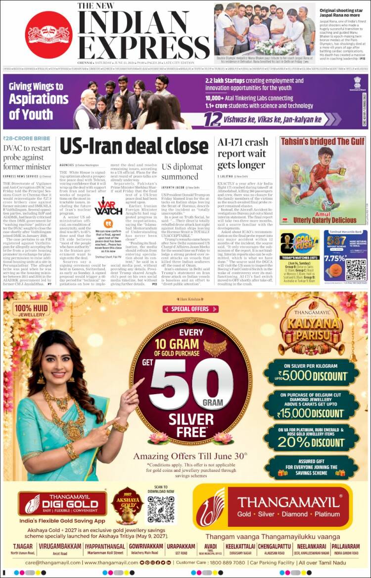 Portada de New Indian Express (India)