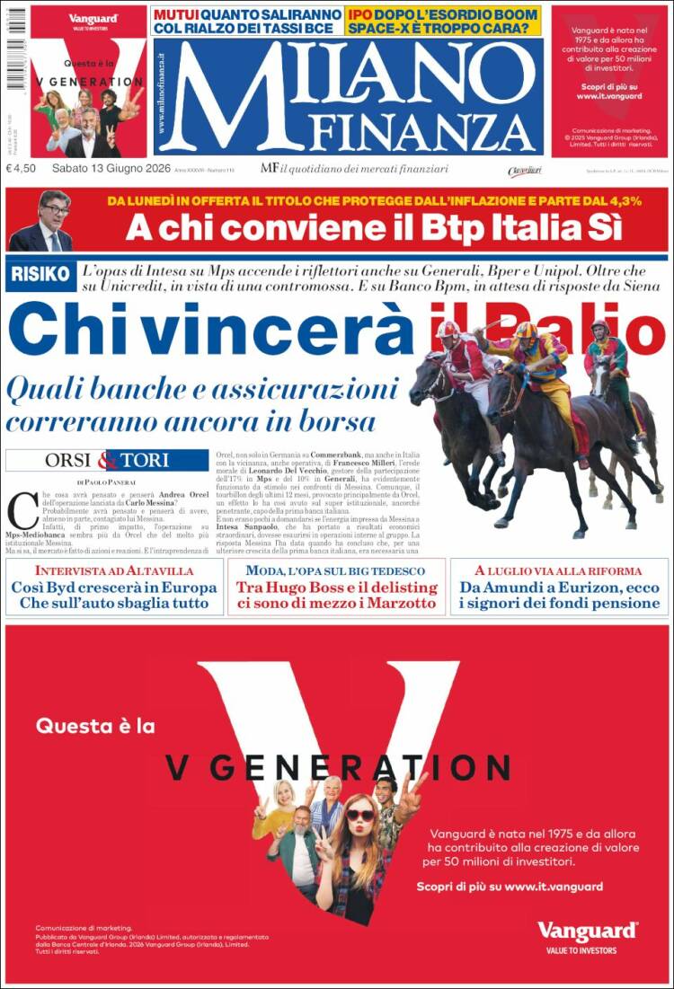 Portada de Milano Finanza (Italie)