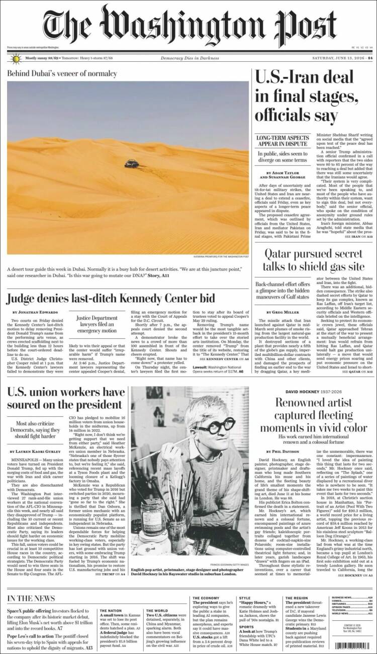 Portada de The Washington Post (USA)