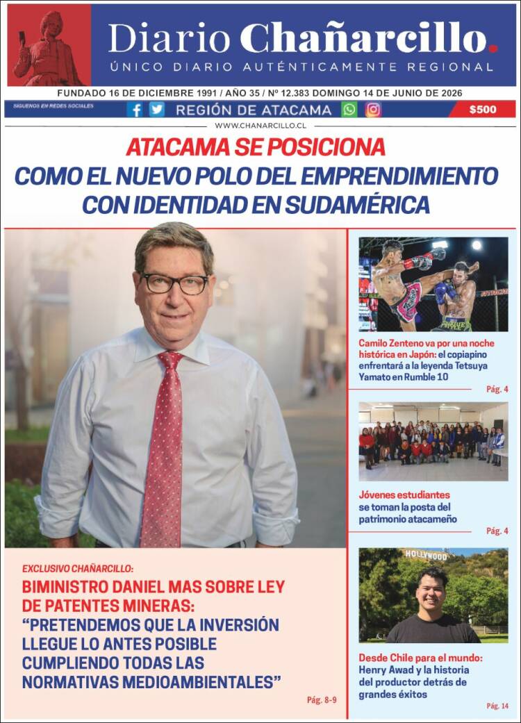 Portada de Diario Chañarcillo (Chili)