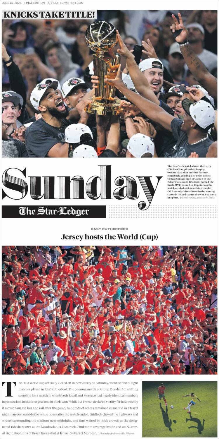 Portada de Star-Ledger (USA)