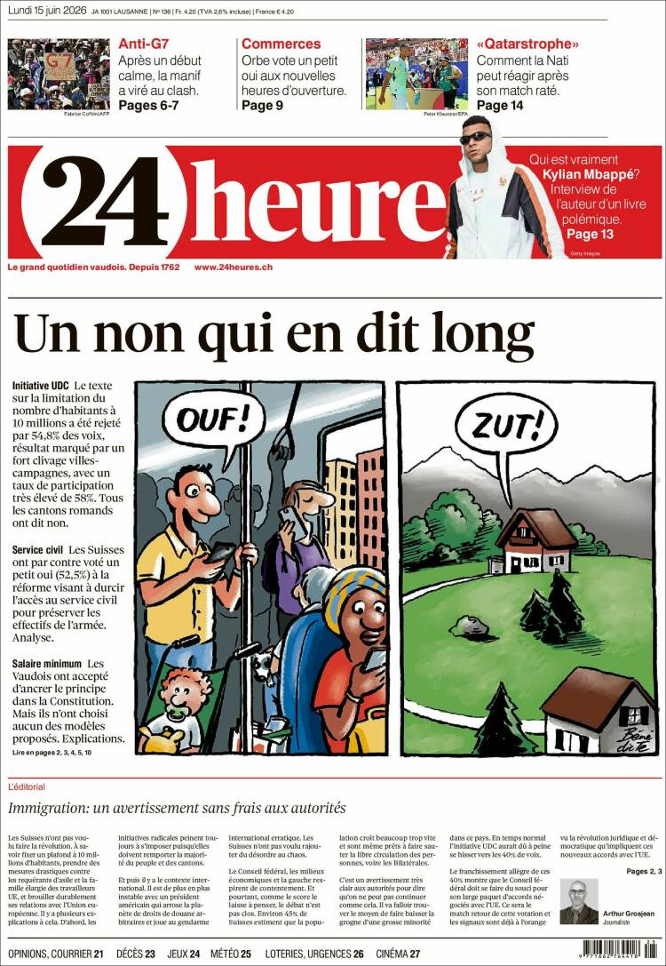 Portada de 24 Heures (Switzerland)