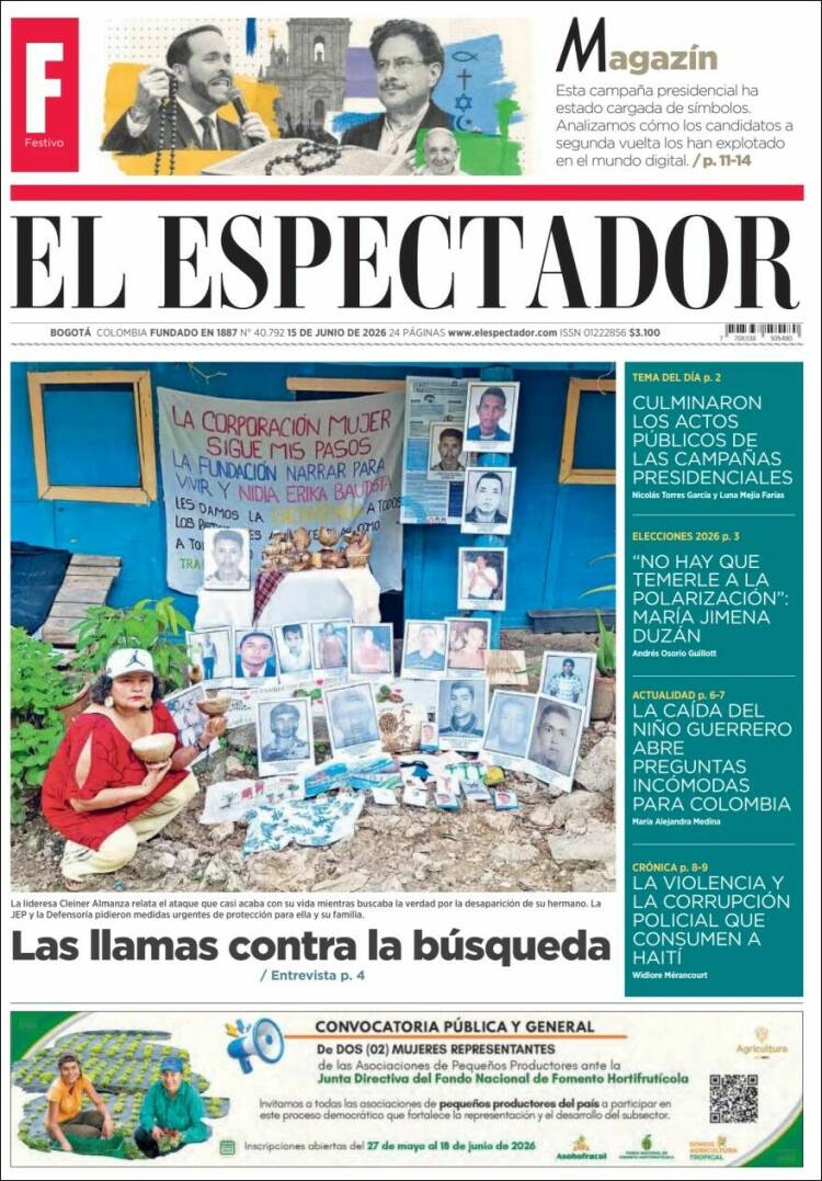 Portada de El Espectador (Colombie)