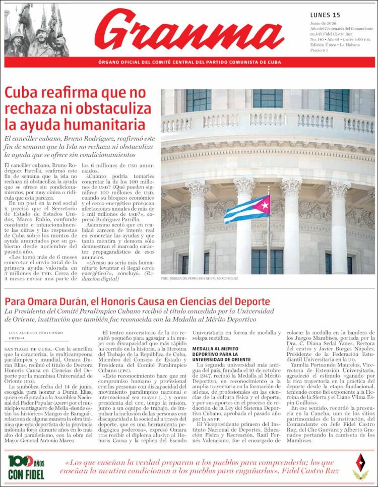 Portada de Granma (Cuba)