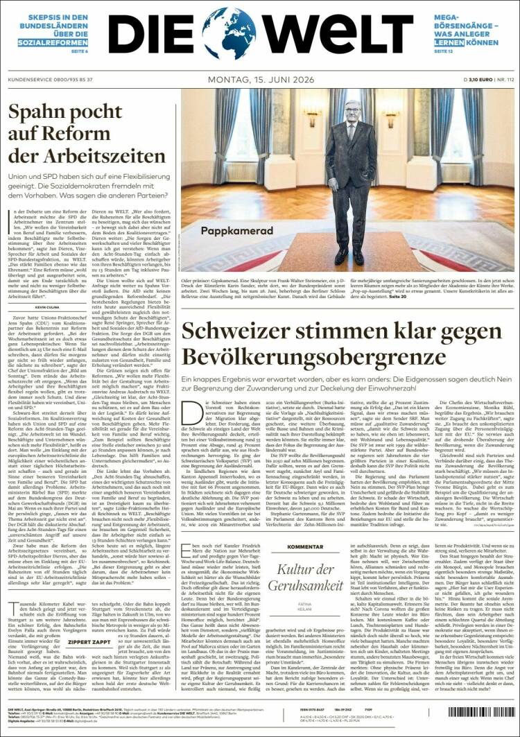 Portada de Die Welt (Germany)
