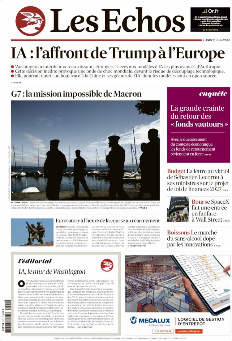 Portada de Les Echos (France)