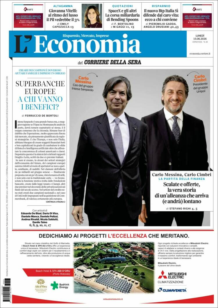 Portada de L'Economia (Italia)