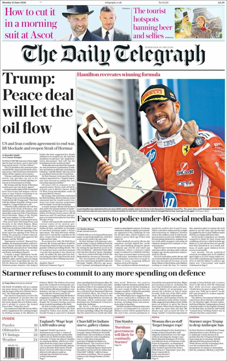 Portada de Daily Telegraph (Reino Unido)