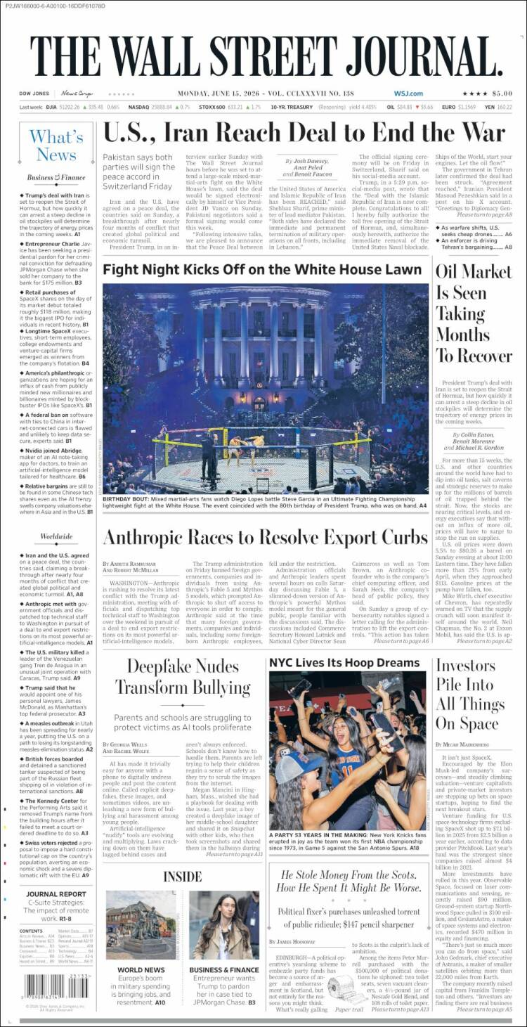 Portada de Wall Street Journal (USA)