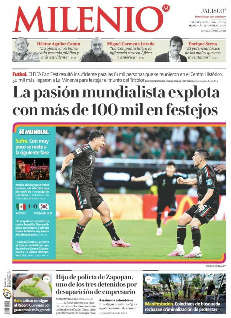 Portada de Milenio - Jalisco (M&eacute;xico)