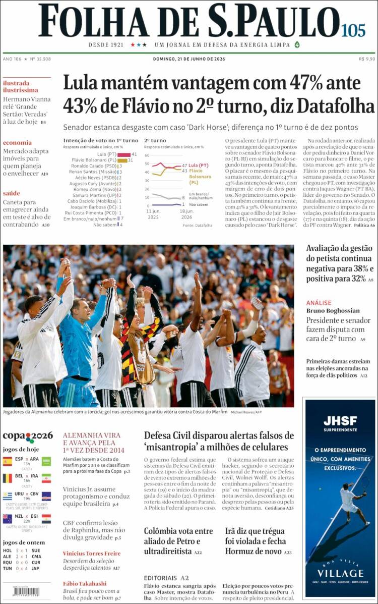 Portada de Folha de São Paulo (Brasil)