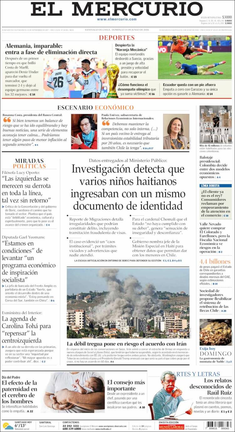 Portada de El Mercurio (Chile)