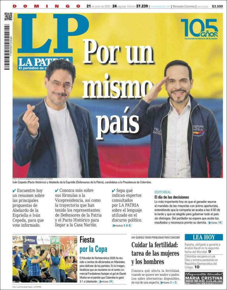 Portada de La Patria (Colombia)