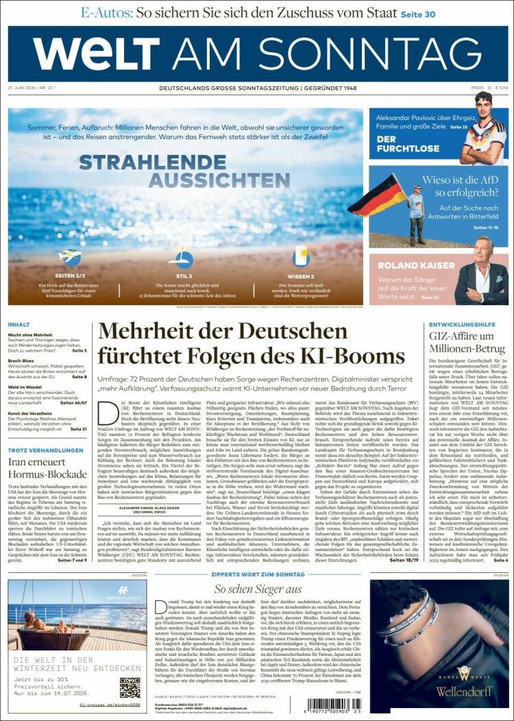 Portada de Die Welt (Alemania)