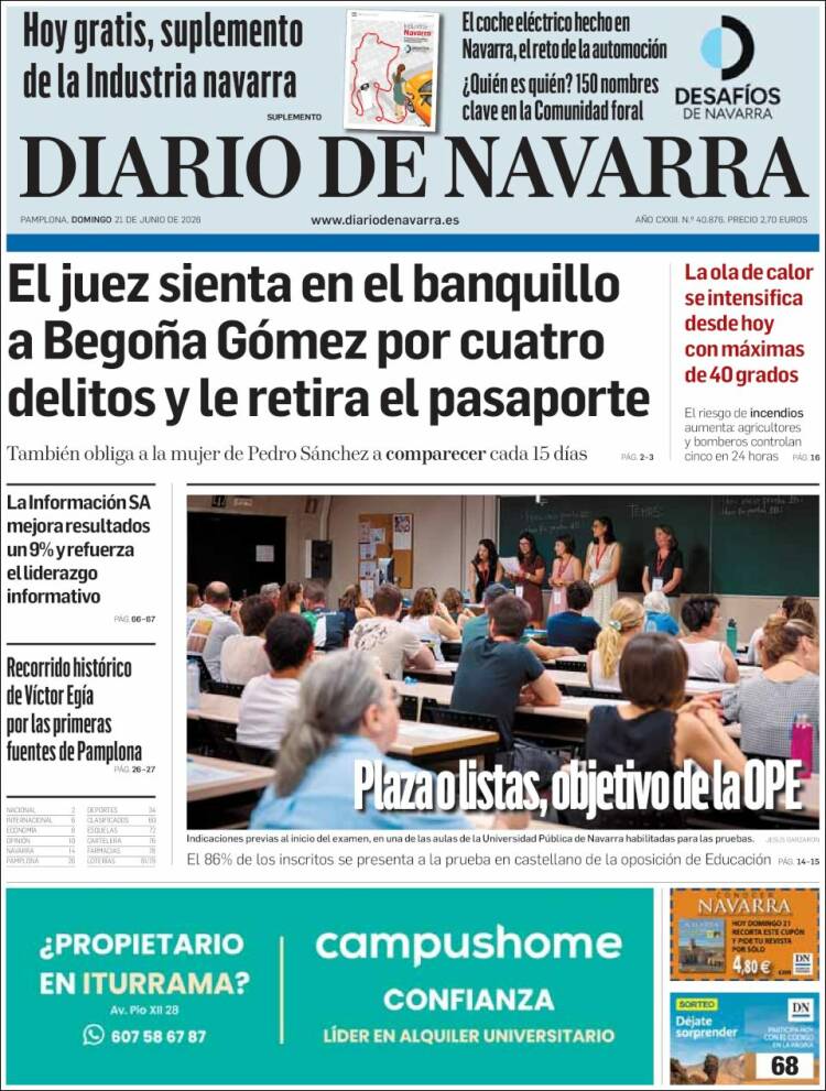 Portada de Diario de Navarra (Espa&ntilde;a)