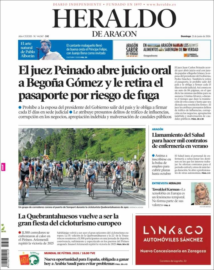 Portada de Heraldo de Aragón (Espa&ntilde;a)