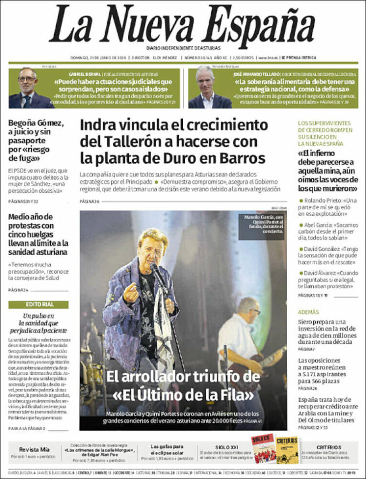 Portada de La Nueva España (Espa&ntilde;a)